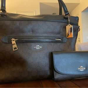 Genuine COACH Tyler Black Brown Tote Purse & Wallet Excellent Used Condition!